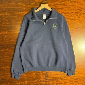 Y2K Jerzees 'Wonderfully Made' Mens Navy Quarter Zip L